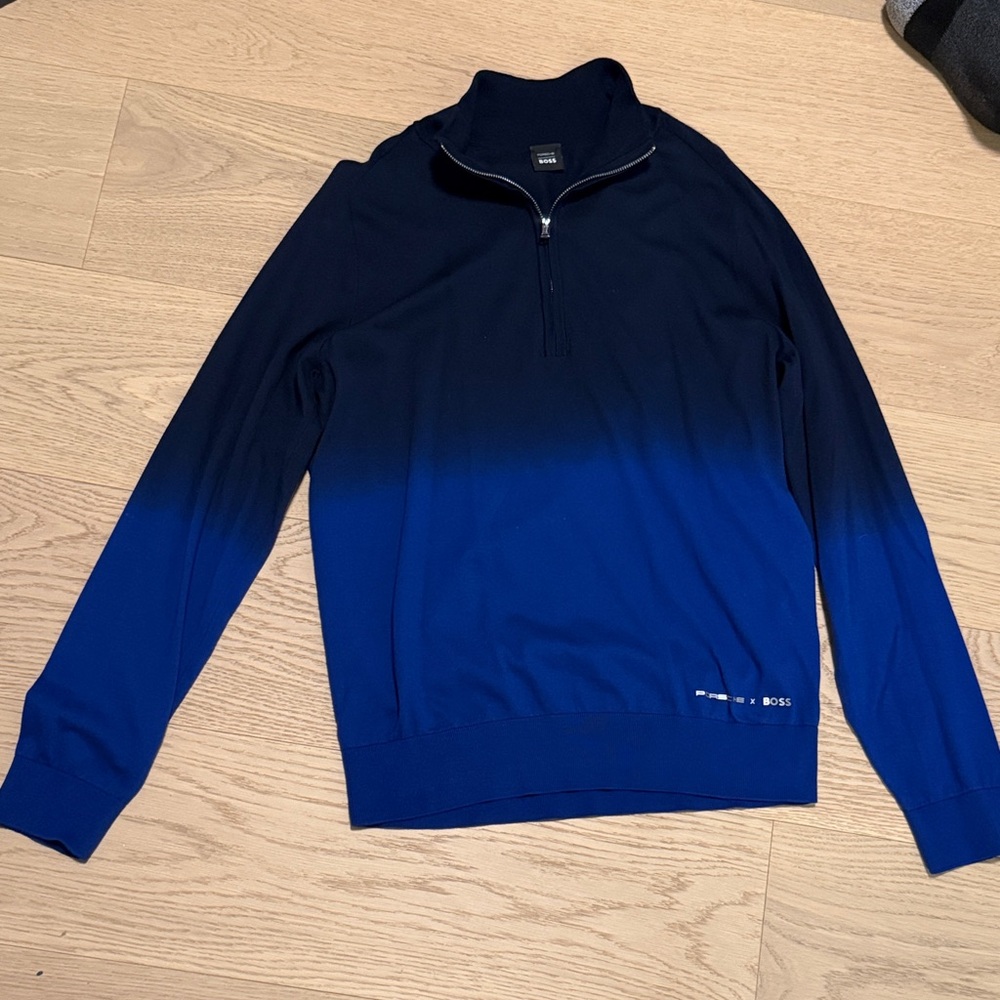 PORSCHE X BOSS Men's Blue Ombre Zip-Up Sweater
